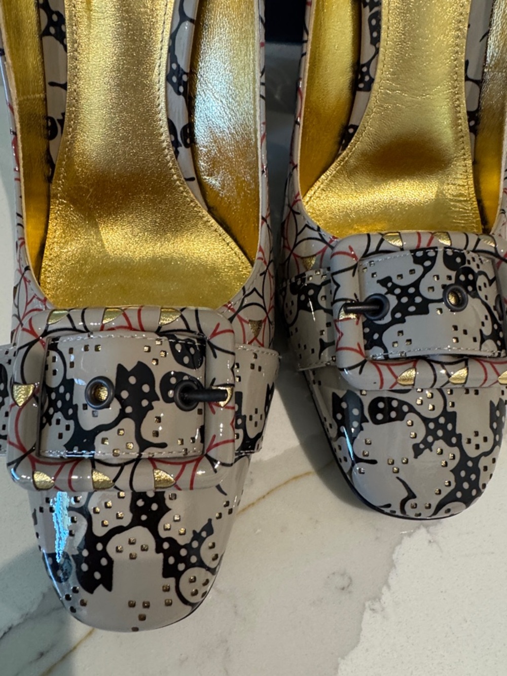 Bottega Veneta Multicolor Patterned Block Heel Pump with Gold Interior EUR 40.5 - Picture 5 of 10